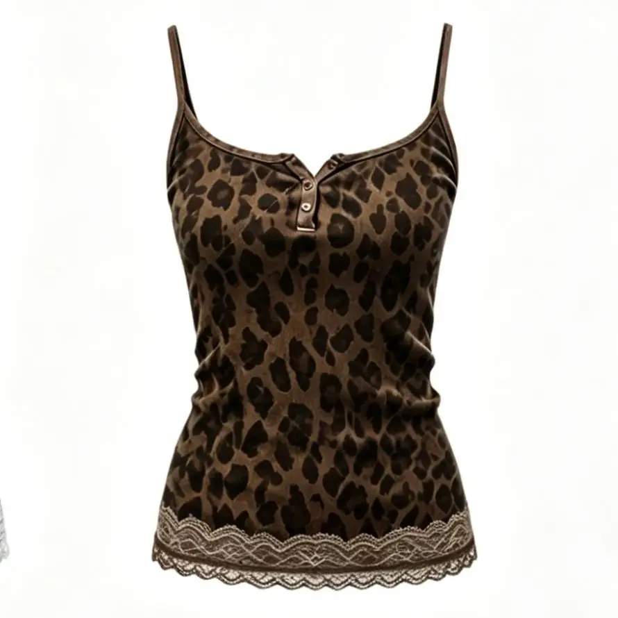 American Leopard Print Slips Bows Patchwork Lace Sexy Slim Crop Camis Top Fashion Women Y2K Outfits Festival Party Halter Vest