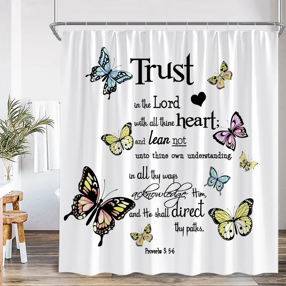 Motivational Quote Farmhouse Shower Curtain Colorful Flower Butterfly Positive Word Bathroom Decor Floral Polyester Bath Curtain