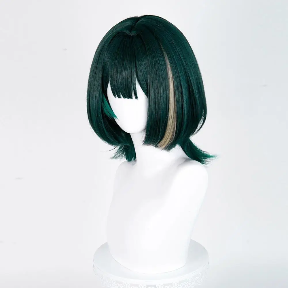 Peluca de Cosplay de Anime Nefer, pelucas con reflejos verdes para mujer, peluca de Cosplay, pelo sintético resistente al calor, fiesta de Halloween