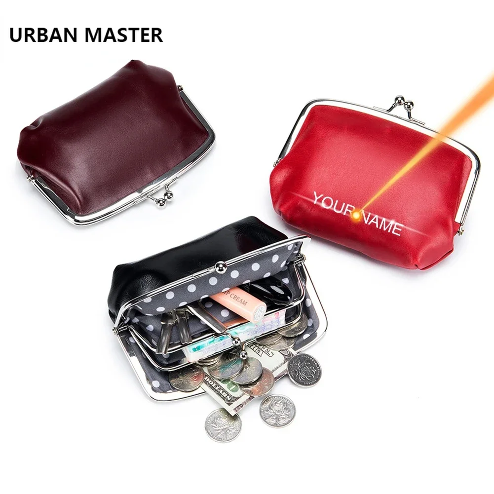 

URBAN MASTER Genuine Cow Leather Fashion Vintage Coin Purse for Women Double Clip Storage Bags Mini Mouth Gold Lipstick Bag 2070