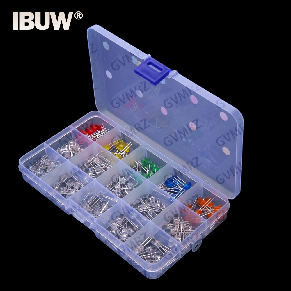 15-valores-​-​-caixa-de-componentes-com-10-ou-150-leds-de-5mm-vermelho-laranja-amarelo-verde-azul-branco-roxo-rosa