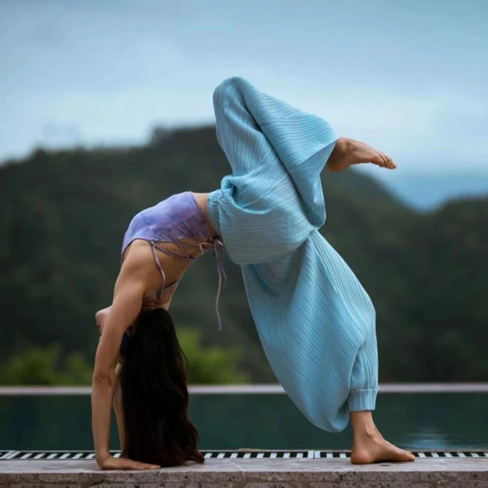 

Women Gym Dance Yoga Baggy Pants Black Purple Green Yellow White High Waist Loose Leggings Breathable Sweatpants Sports Trousers