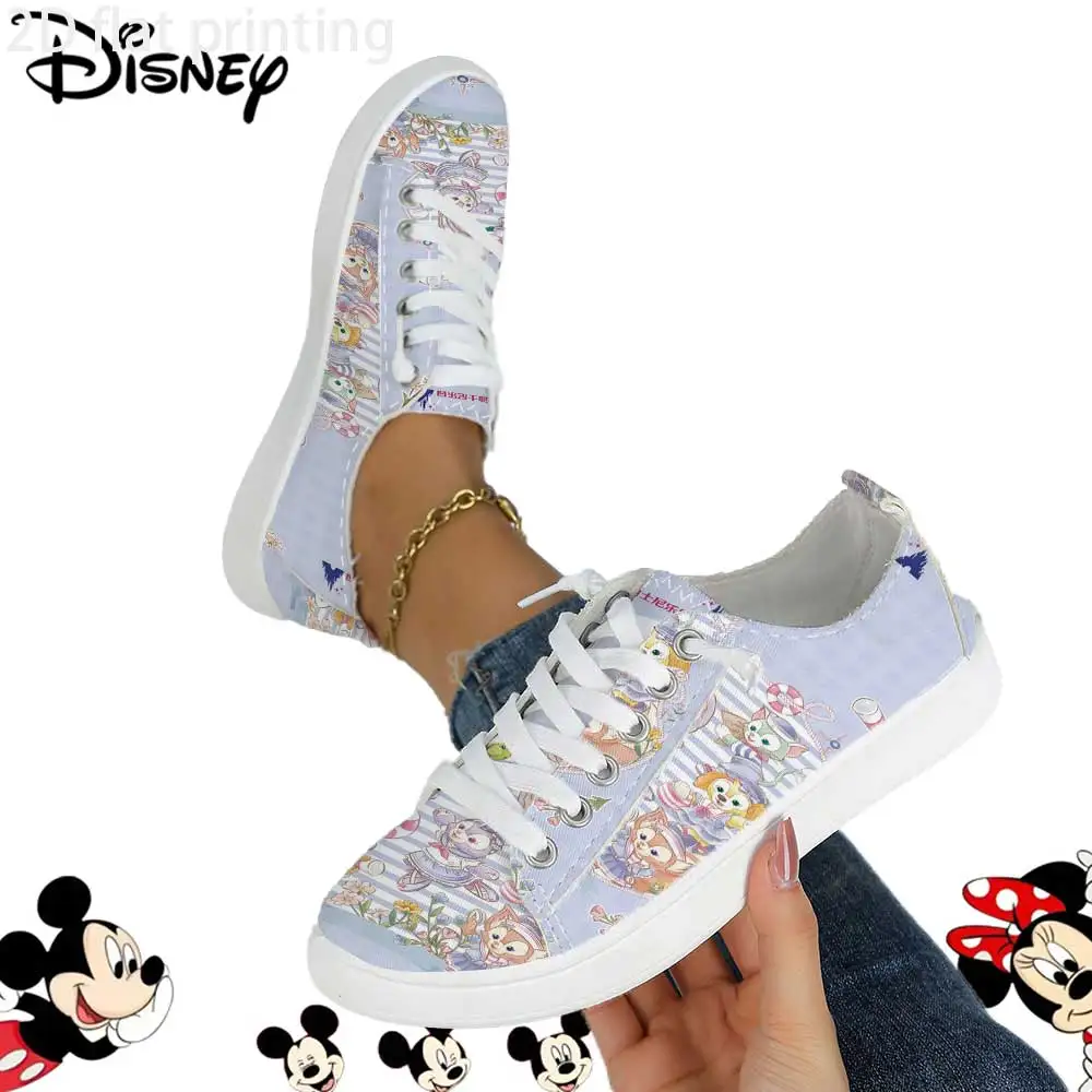 

Officially Licensed Disney Duffy & Friends Low Top Canvas Sneakers – Pastel Striped Print, Breathable Soft Upper Casual Shoes