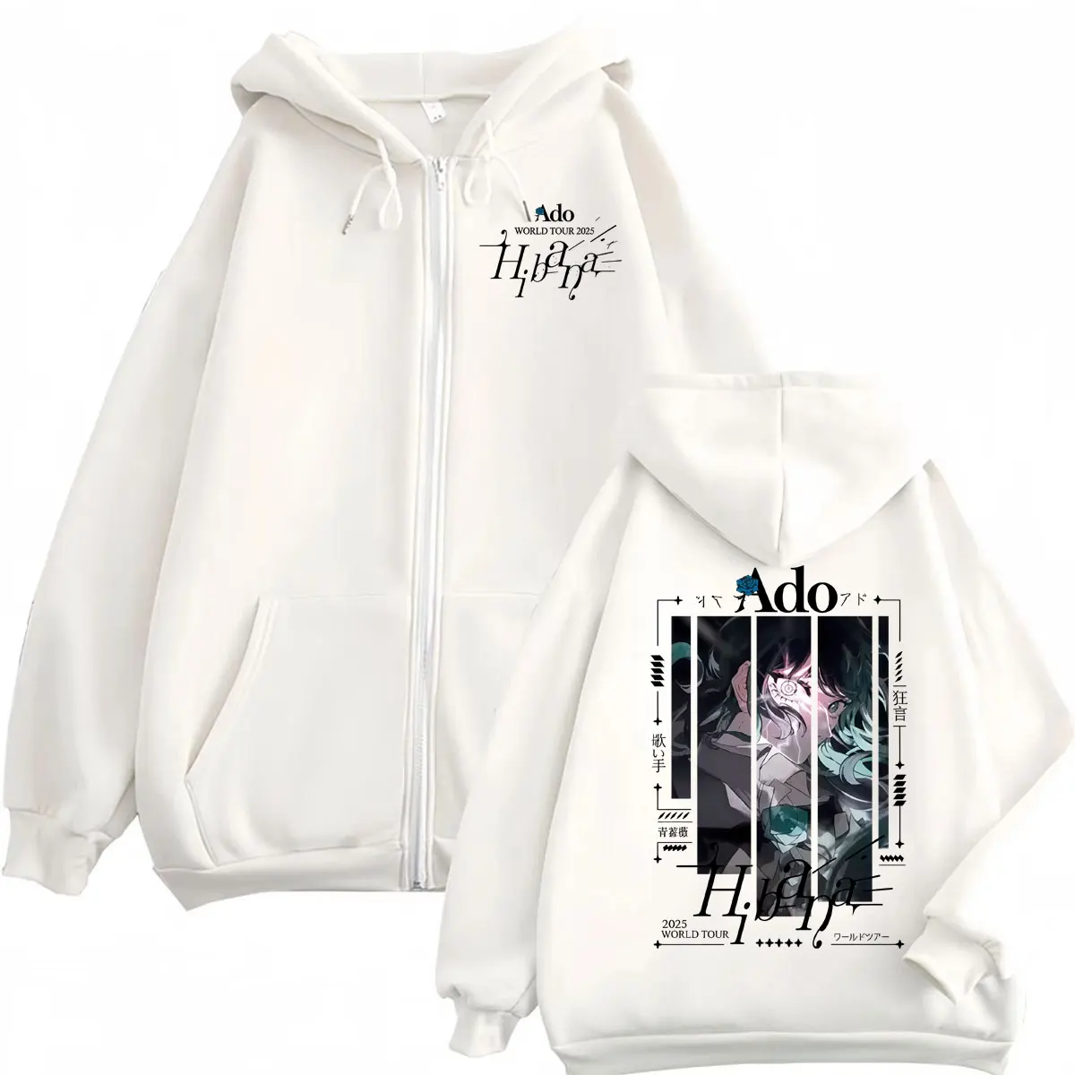 Singer Ado Hibana World Tour 2025 Zipper Hoodie Harajuku Japanese Pop Music Zip Up Pullovers Men Women Casual Fleece Sweatshirts