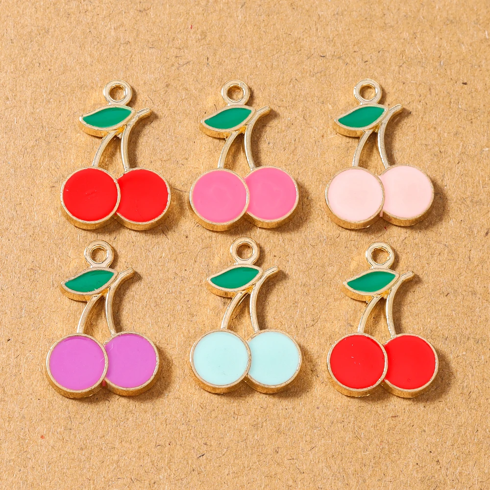 

10pcs Cute Enamel Cherry Charms Pendant for Jewelry Making Necklace Earrings Bracelet DIY Handmade Accessories Supplies