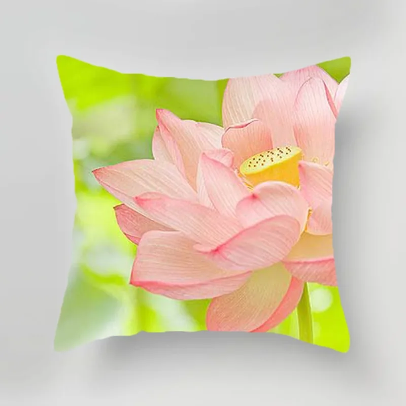 Plant Flower Lotus Pattern Decorative Pillowcase Living Room Bedroom Square Cushion Pillowcase