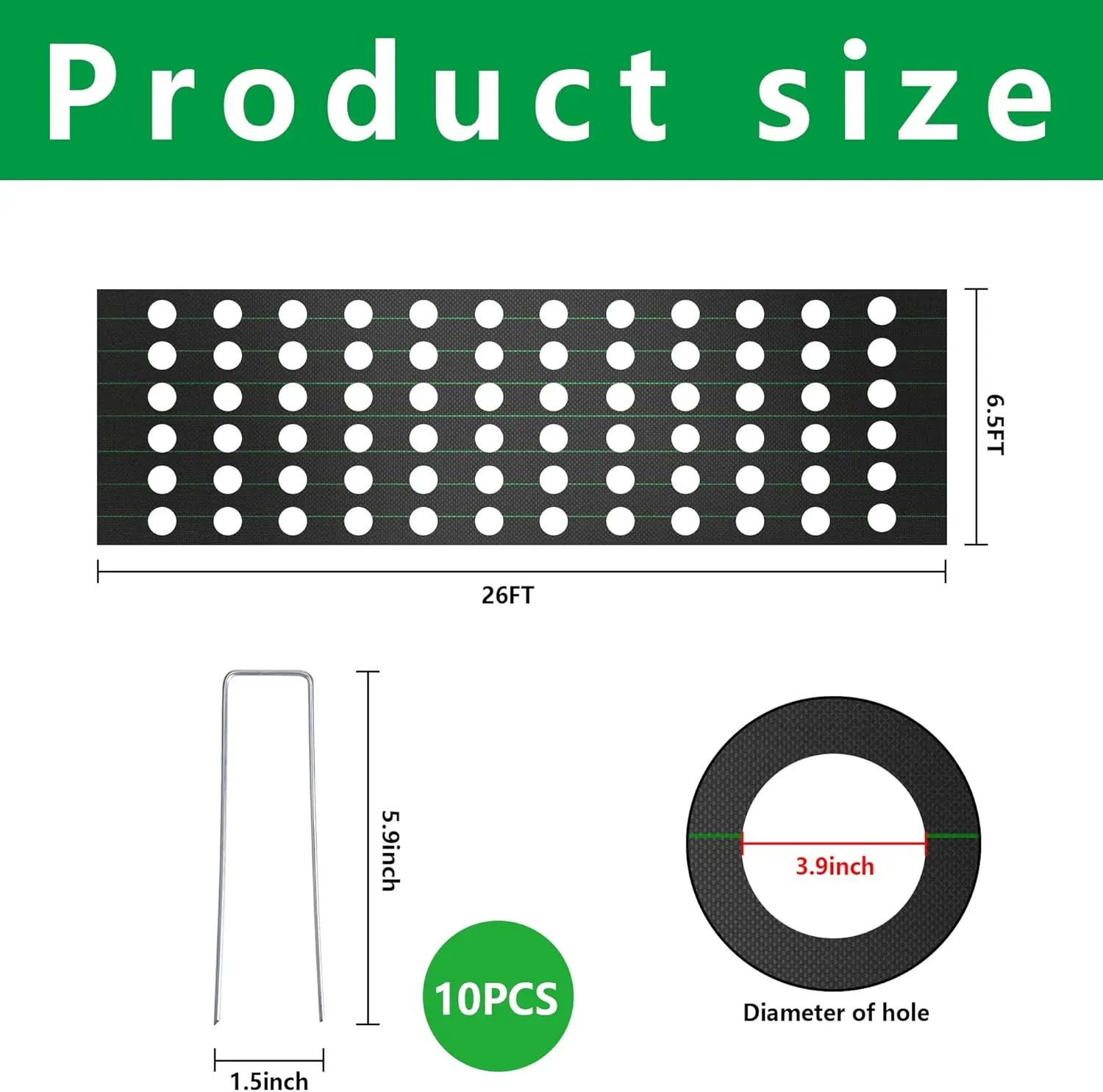 26 x 6.5 Ft Garden Weed Barrier Landscape    with Planting Holes- Heavy-Duty Garden Weed Control Barrier- Weed Block Gar