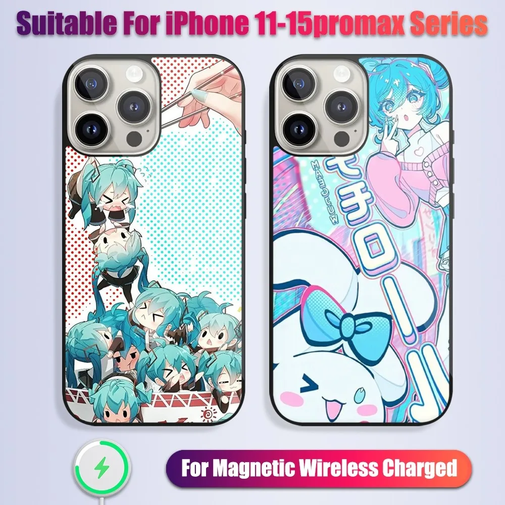 

Virtual Idol H-Hatsune Singer M-Miku Phone Case For iPhone 13 14 15 11 12 Pro Max Plus Glass Charging Magsafe Magnetic Cover