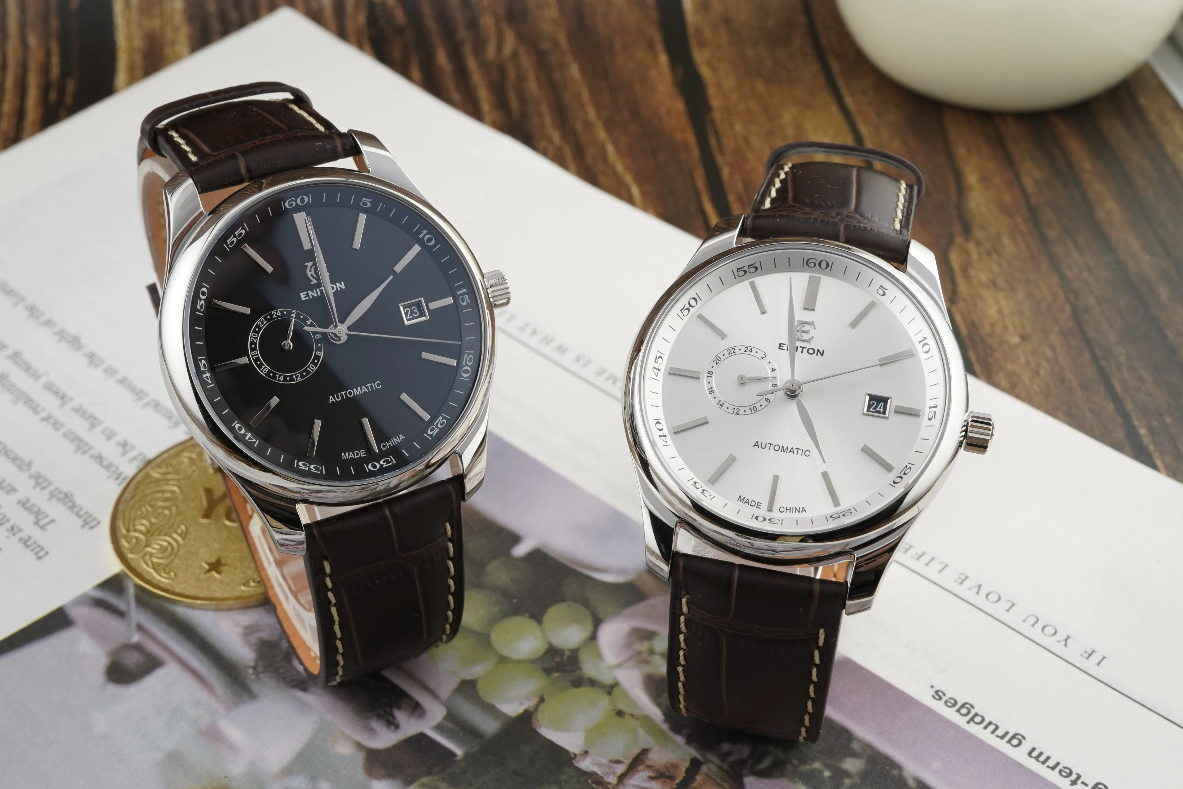 ENITON 41mm Round Business Luxury Sports Machinery Men's Watch High Quality Belt 8217 Automatic Movement 50m Waterproof