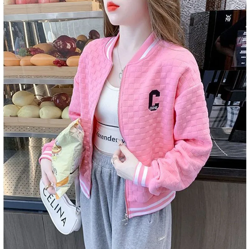 2025 ربيع الخريف المرأة معطف قصير جديد زي بيسبول الإناث سترة التطريز الكورية عادية فضفاضة خفيفة للغاية ملابس خارجية