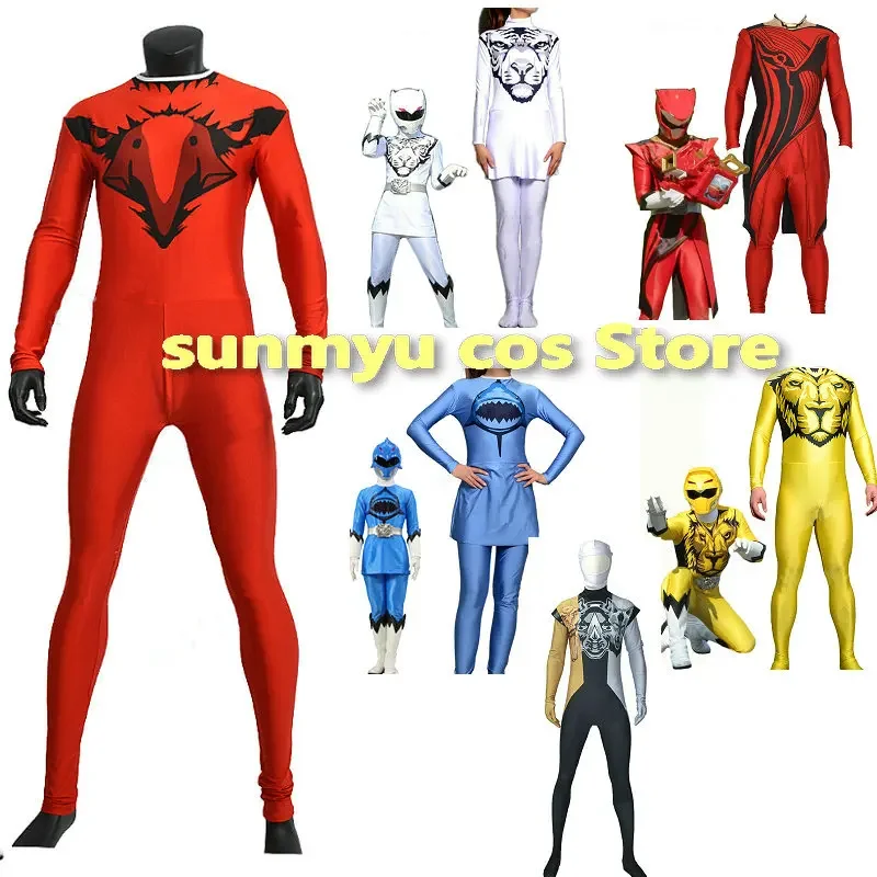 

Doubutsu Sentai Zyuohger Red White Yellow Blue Bodysuits Cosplay Costume,Custom Size Halloween