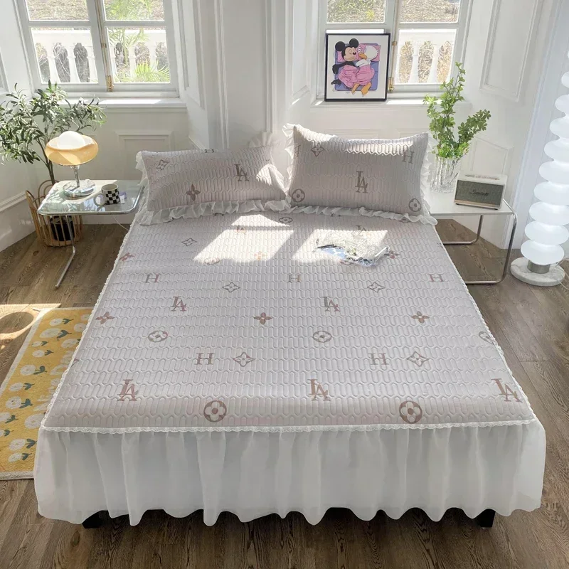 Summer Cool Mat Kit Latex Bed Skirt Set 2/3Pcs Flodable Mattress Cover Bedspread 5mm Thicken Lace Ruffles Rubber Band 2023 New