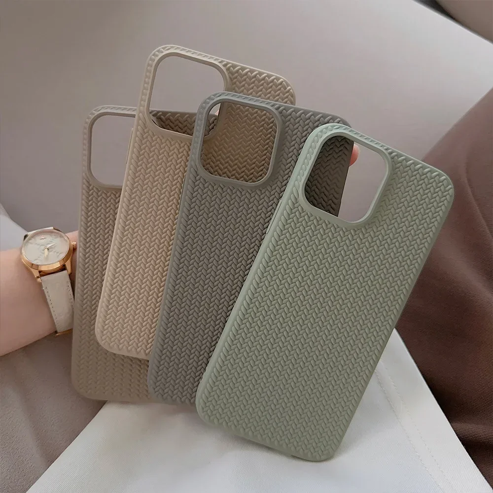 Minimalist Style Woven Texture Phone Case for IPhone16 15 14 12 13 11 Pro ProMax Mini Plus X XR Shockproof Phone Cover