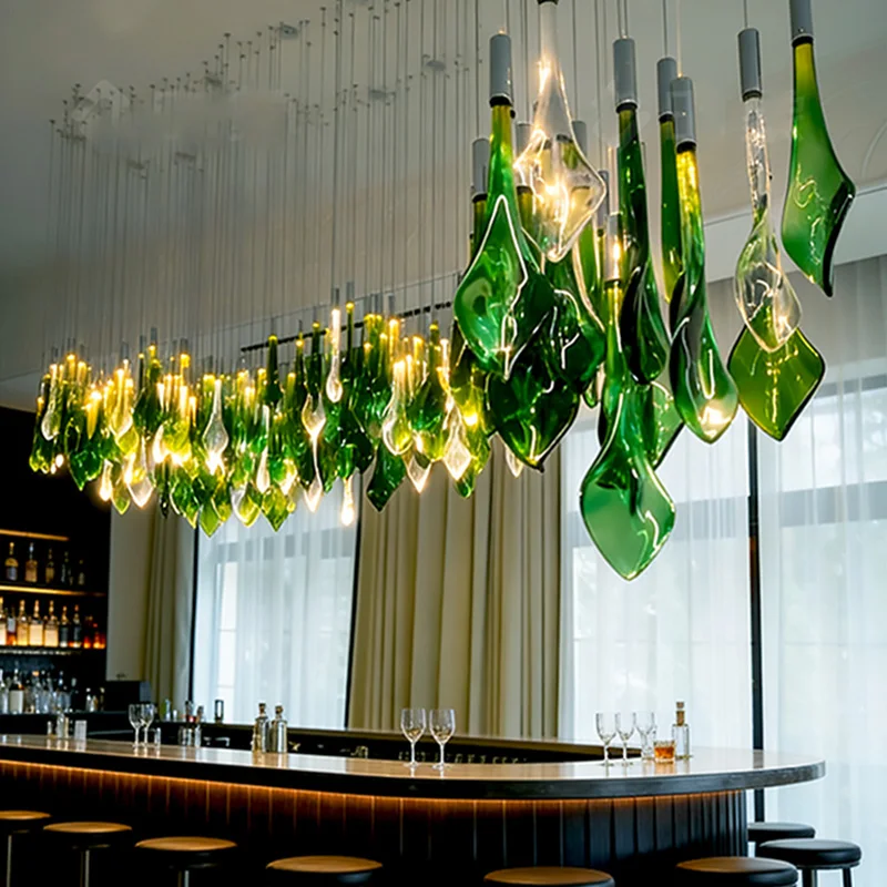 New Green Glass Lustre Chandelier, Dimmable Custom Hardware Pendant Lamp for Mall