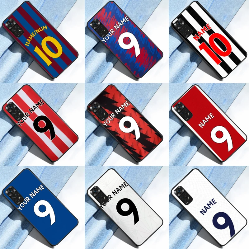 Custodia personalizzata con nome da calcio per Xiaomi Redmi Note 12 Pro 8 9 10 11 Pro Note 12S 11S 10S 9S Redmi 12C 9C 10C Cover