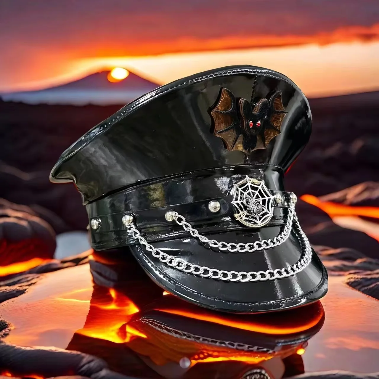 HongLuan Laser lederen kapiteinshoed Strass en militaire petten voor dames, Rave Festivals Accessoires & Feestpet Man Cosplay Fem