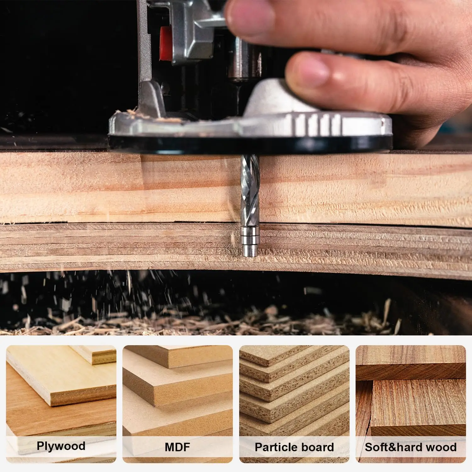 Dreanique 1pc Solid Carbide Bearing Guided Spiral Flush Trim Router Bit 1/4 1/2 Shank CNC UP&DOWN Cut Milling Cutter for Wood