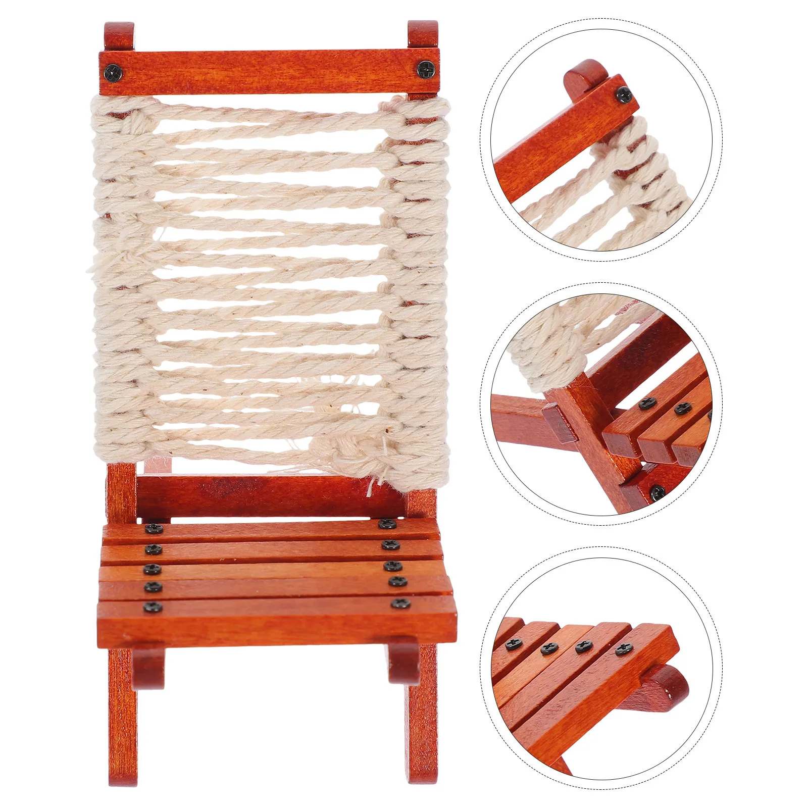 Miniature Outdoor Folding Chair Wooden Backrest Mini Lounge Chair Miniature Furniture Compact Lightweight Decoration