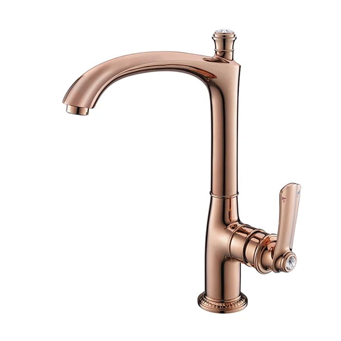 

Rose Gold Modern Single Handle Kitchen Sink Faucet High Quality Hot Cold Water Mixer Tap Ceramic Valve Single Hole Side Spray