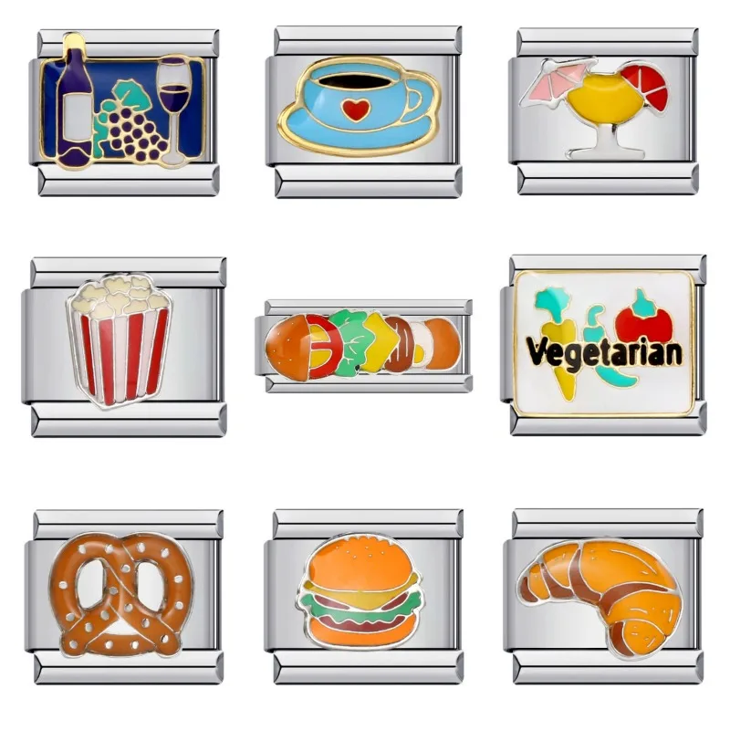 

Delicious Food Italian Modular Bracelet, New Titanium Steel Welded Oil-dripping Cartoon DIY Splicing Bracelet