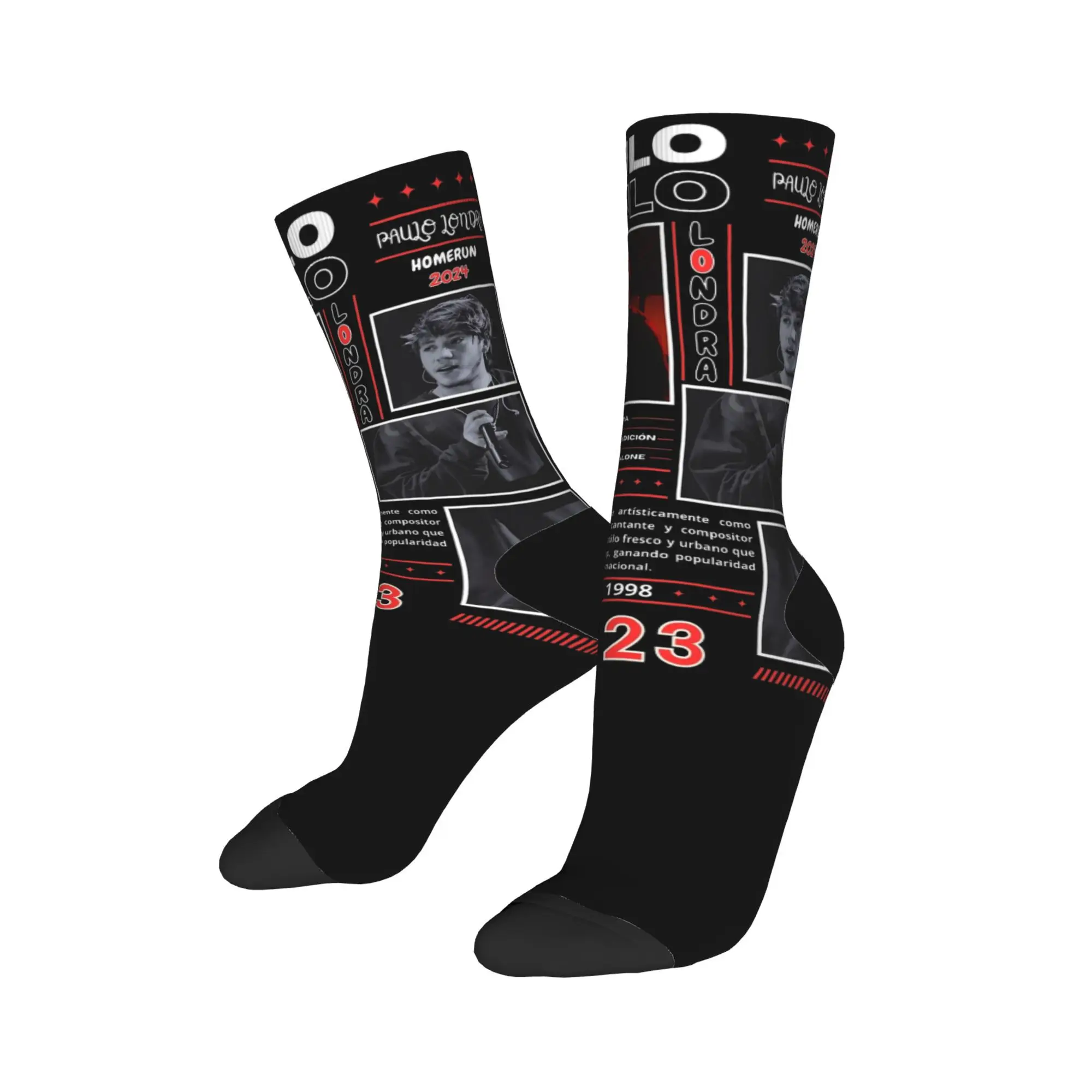 

Fashion Rapper Paulo Londra Homerun Album Skateboard Socks Polyester Middle Tube Socks for Unisex Sweat Absorbing