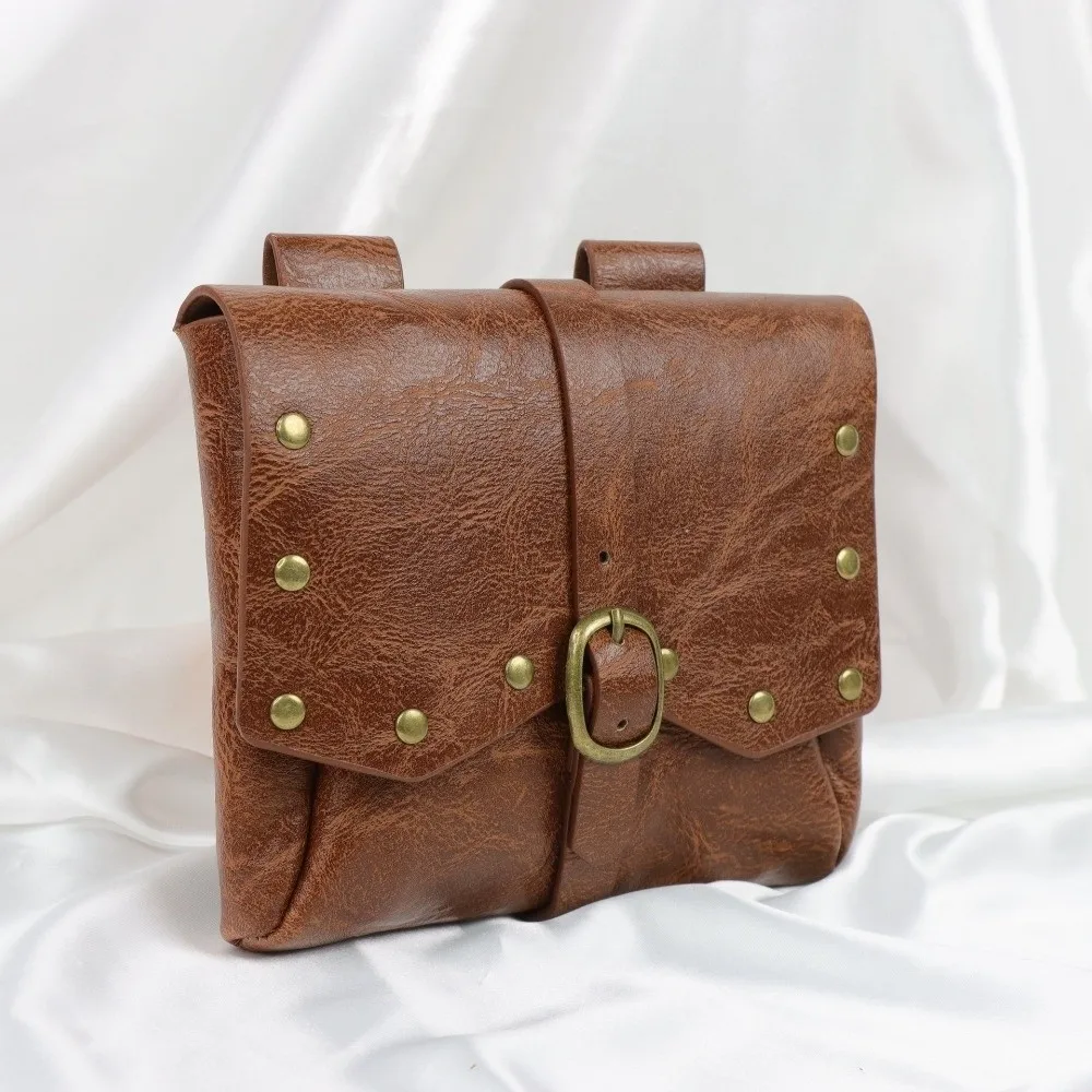 Vintage Leather Pouch Bag Medieval Style PU Leather Buckle Bag Steampunk Design Buckle Closure Waist Bag Cosplay Theme Party