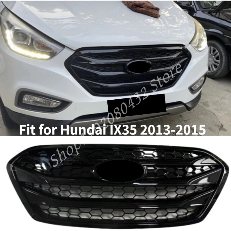 Fit for Hundai IX35 2013-2015 Piano Black Front Bumper Mesh Grille Grill 1pcs Racing Grills