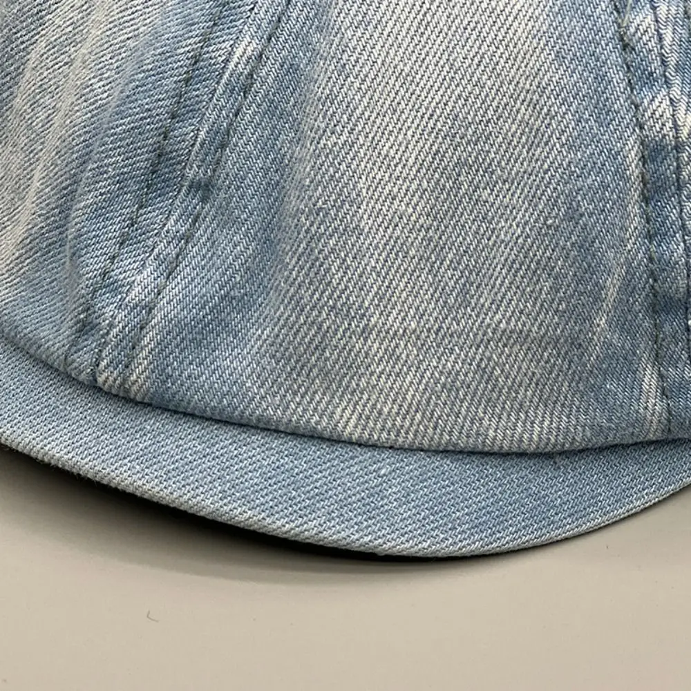 Vintage Washed Denim Newsboy Cap Short Brim Casual Flat Peaked Hat Versatile British Beret Hat For Men Women view 4