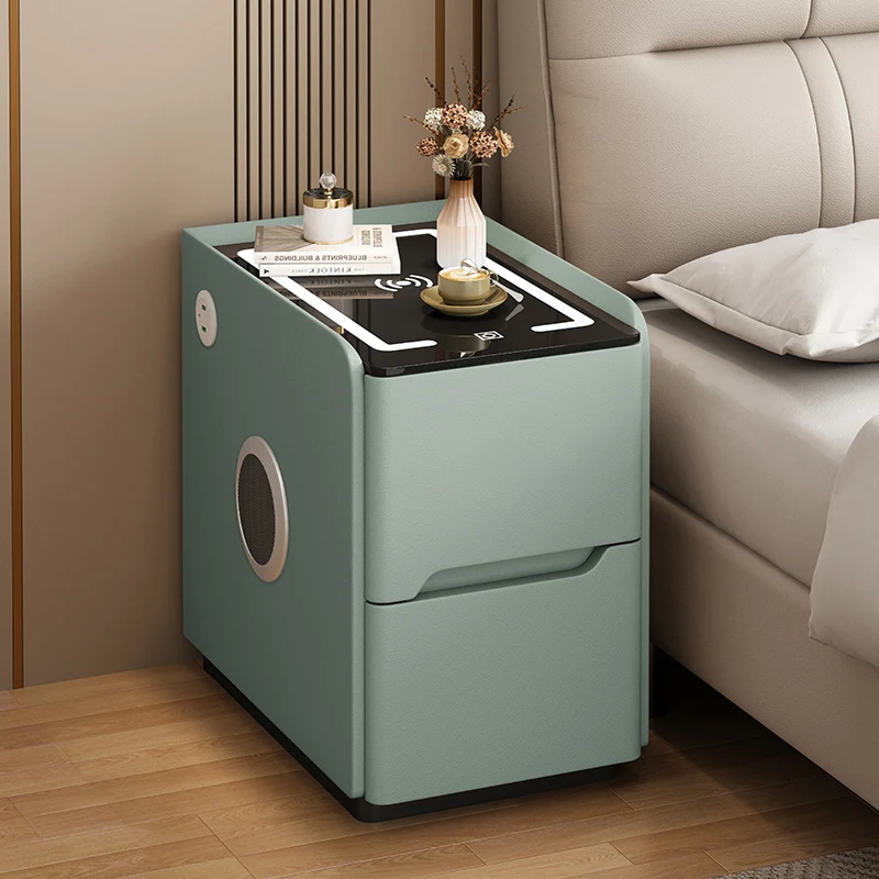 

Luxury Small Nightstand , Solid Wood Bedside Table Organizer ,Modern Multifunctional Bedroom Storage Cabinet & Shelf