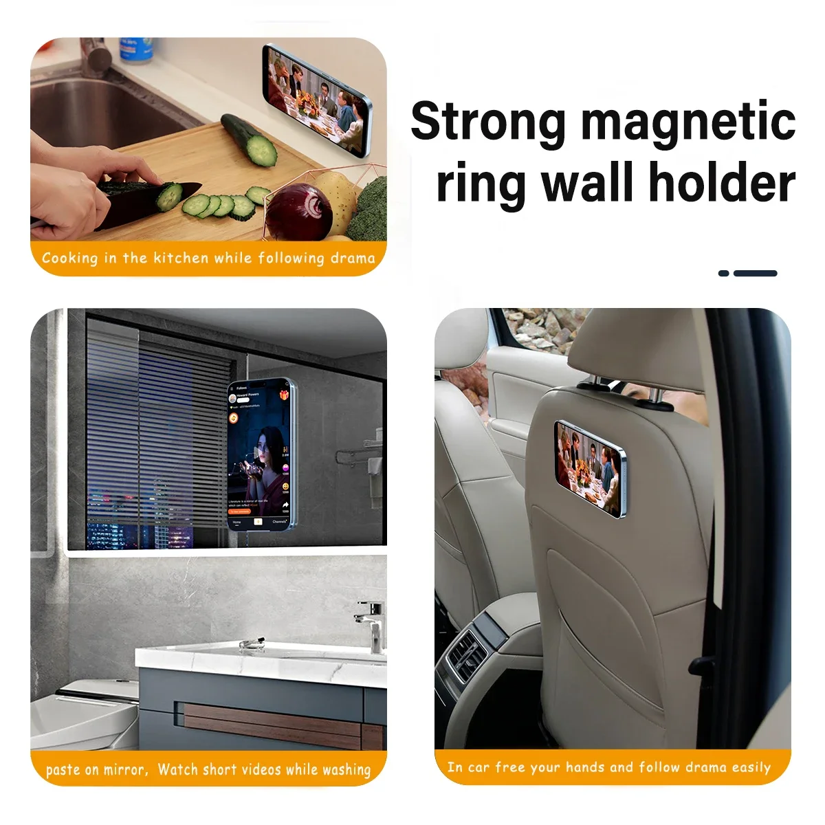 Magnetic Ring Holder For iPhone 14 13 12 Magnet Wall Mobile Phone Holder Magnetic Magsafe Car Phone Stand Universal iPad Phone