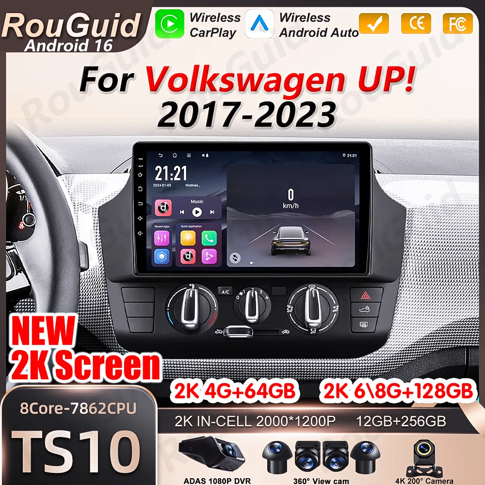 Android 16 Car Radio For Volkswagen UP 2017 2018 2019 2020 2021 2022 2023 Carplay Multimedia Player Navigation Car Stereo Screen