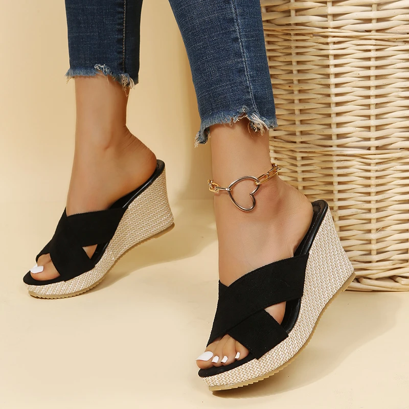 Thick-soled High-heeled Sandals for Women 2024 Summer New Fashion Wedge Casual Waterproof Platform Platform Slippers