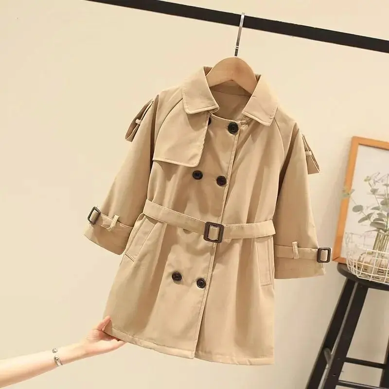 Girls' British Style Windbreaker Jacket Mid-Length Fashionable Children's Spring Autumn Trench CoatNew Style