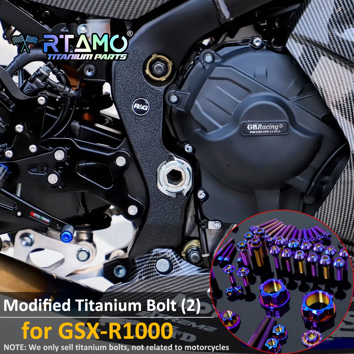 RTAMO Gr5 التيتانيوم البراغي غطاء المحرك الجبهة الخلفية مسند القدمين سلسلة غطاء المسمار Swingarm الجوز لسوزوكي GSX-R1000 (2017-2024)