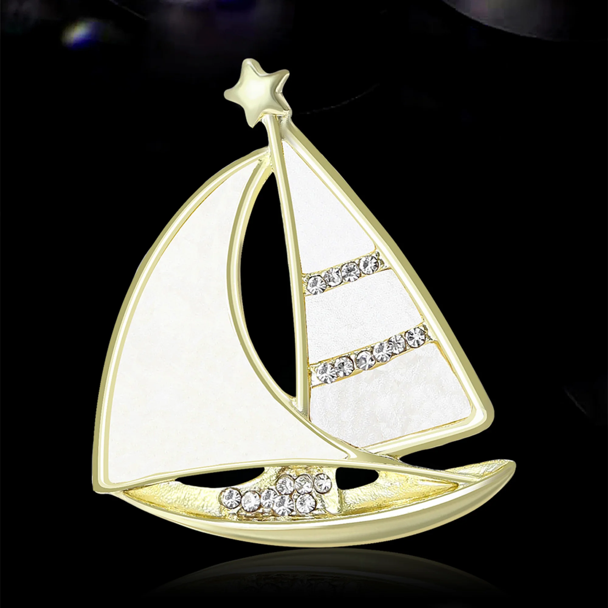 

Luxury Shell Sailboat Brooches for Women Rhinestone Ocean Series Pin Friend Event Party New Gifts Jewelry Decoration Accessories
