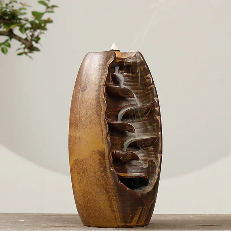 

Both Sides in One's Favor Backflow Incense Burner Ceramic Watching Incense Waterfall Sandalwood Cone Censer for Home Decor