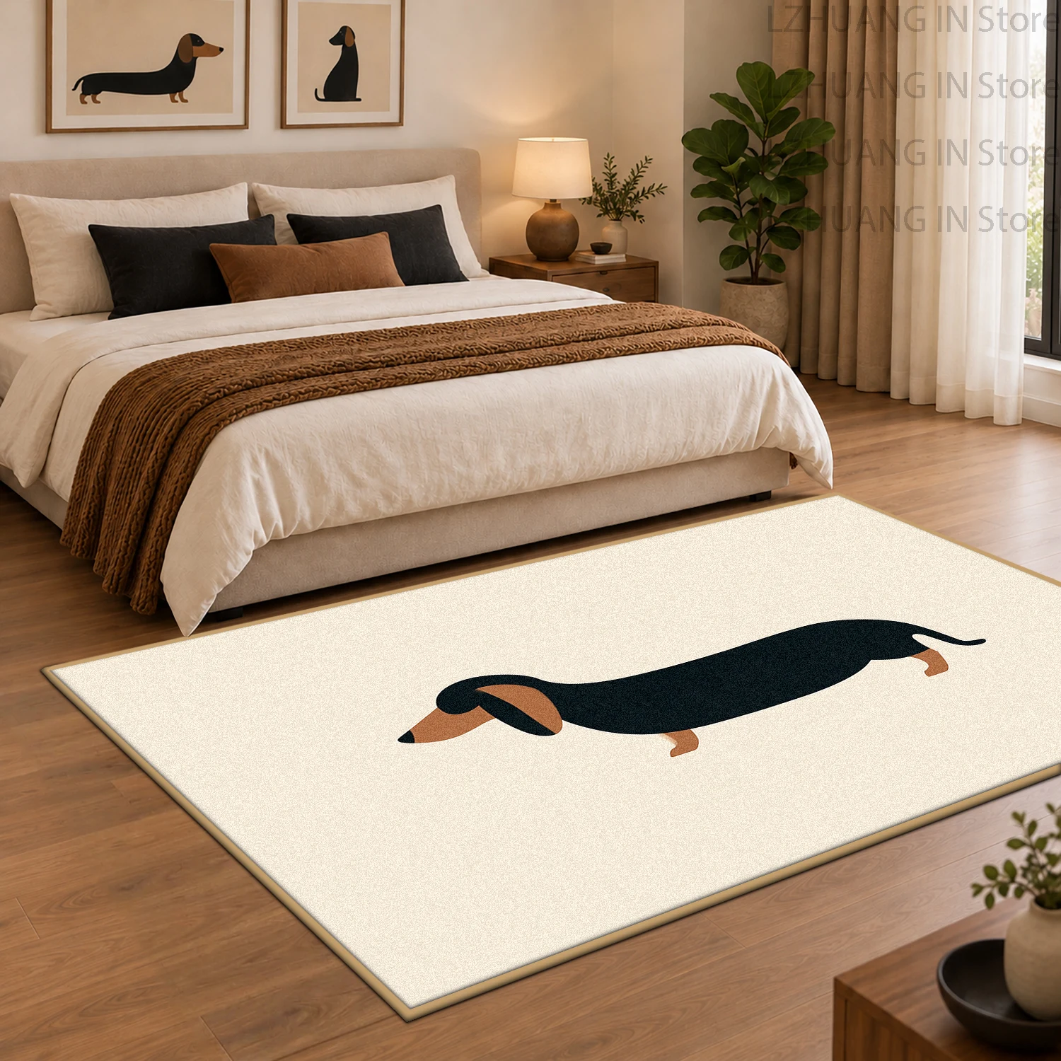 Minimalist Dachshund Pattern Bedroom Carpet Washable Cute Dog Decor Home Big Rug Non-slip Floor Mat for Living Room Pet Friendly