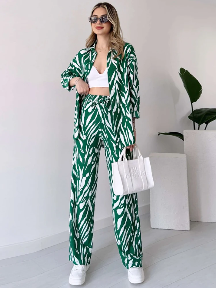 Women's 2-piece Set Casual Daily Shirt Set Fashion Spring Summer Printed 2 Piece Sets Women Outfit Wide Leg Pants Two-piece Set