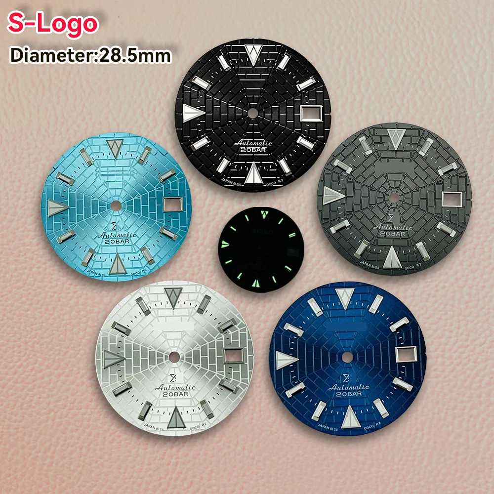 28.5mm S Logo Spider Web Sunray Silvery Dial Fit NH35/NH36/4R/7S Movement Green Luminous Watch Modification Accessories tools ﻿