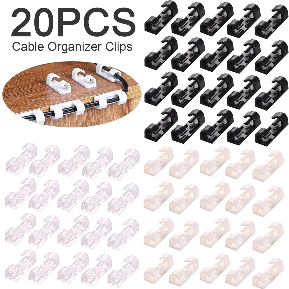 

5/20PCS Cable Organizer USB Cable Winder Desktop Tidy Cable Management Clips Cord Holder Wall Wire Manager Data Line Organizer