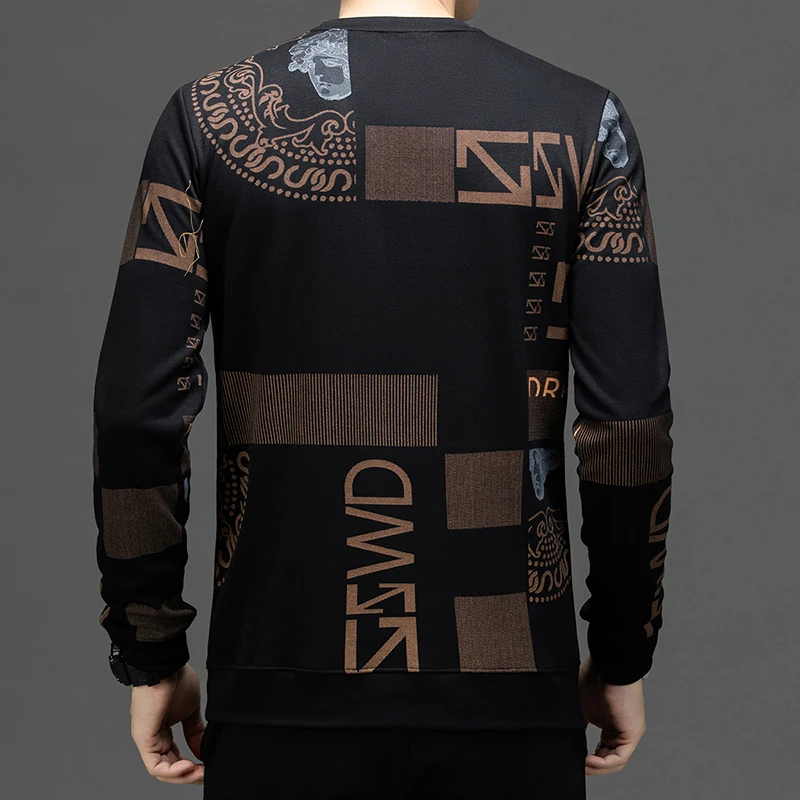 الجودة الأصلية الرجال س الرقبة تي شيرت رائعة رسالة الجاكار كم طويل الخريف تنوعا التنقل الرياضة ملابس رجالية غير رسمية #2