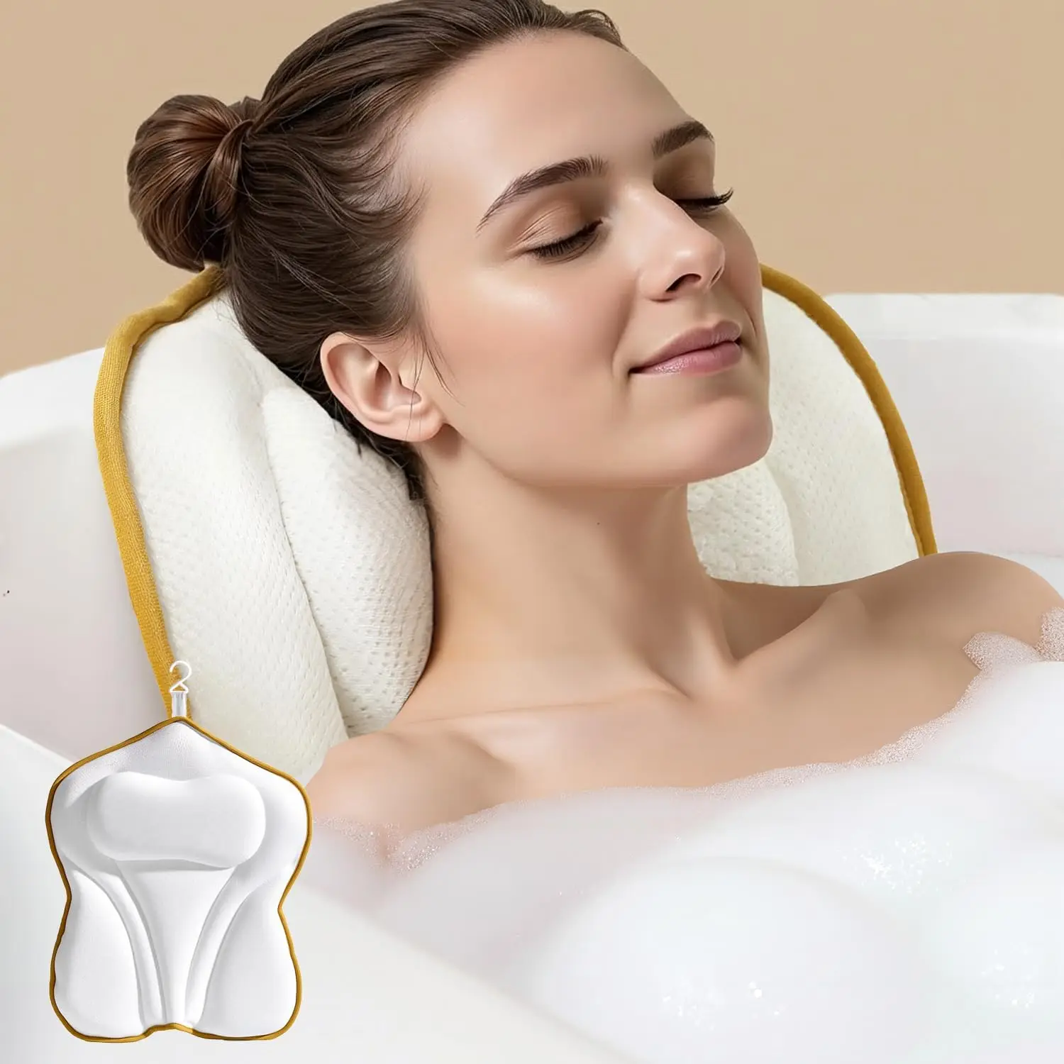 

Non-Slip Bathtub Pillow with 72 Suction Cups, Ergonomic Head Neck Back Support, Quick-Dry Mesh for Spa