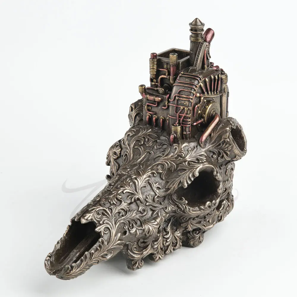 Steampunk Animal Skull Resin Figurine Mechanical Engine Gear Design Gothic Home Decoration Collectible Gift for Steampunk Fans