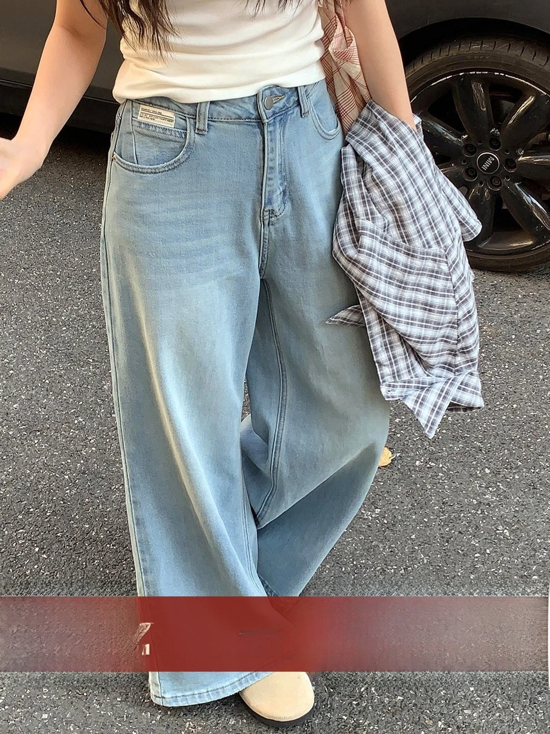 

High Waist Flared Jeans Casual High Waist Water Wave Pattern Versatile Straight Leg Jeans for Young Women Spring Season