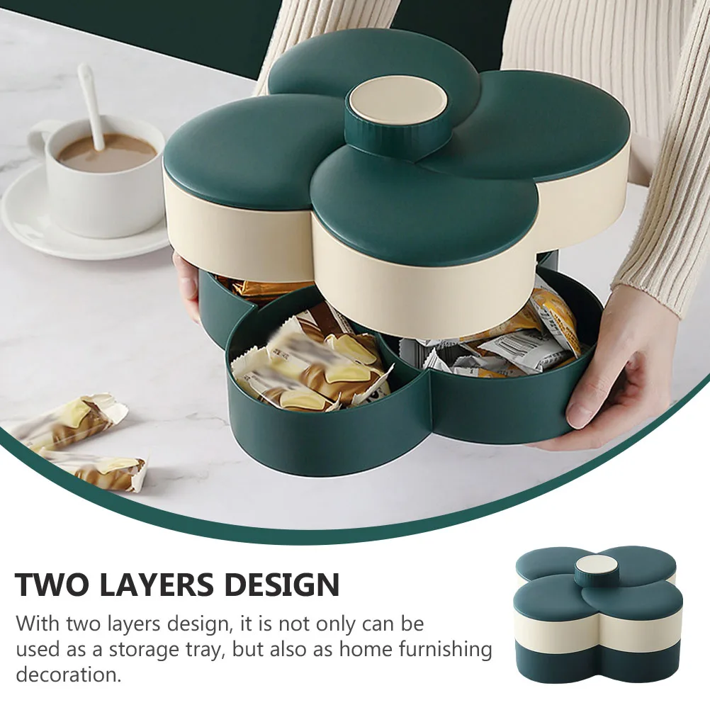 

1pc Double Layer Candy Box With Lid Storage Tray Snack Organizer Household Food Sealing Rotatory Basket Home Decor Green Easy