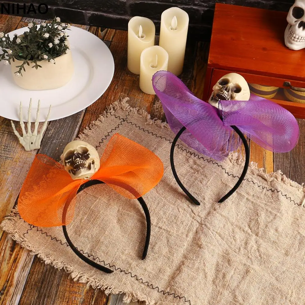 

Creative Plastic Halloween Hairband Bow Mesh Ghost Skull Hair Hoop Headdress Hair Accessories Spider Headband Ladies