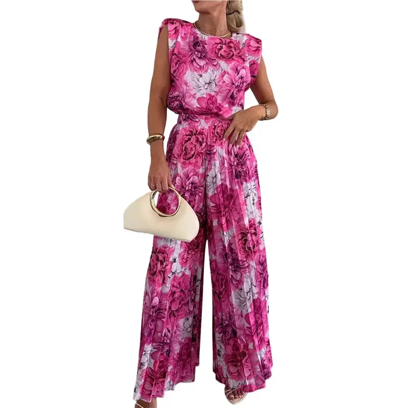 

Женские комплекты CYL-Lounge: трикотажные топы с короткими рукавами и плиссированные брюки с широкими штанинами