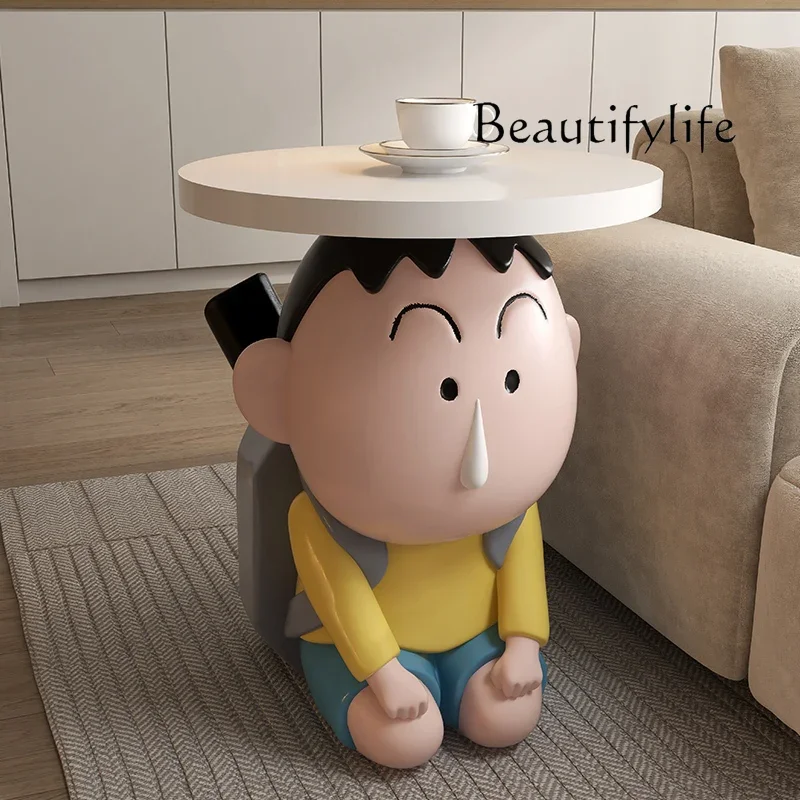 Cartoon art cream wind small coffee table movable living room home bedroom bedside ornament