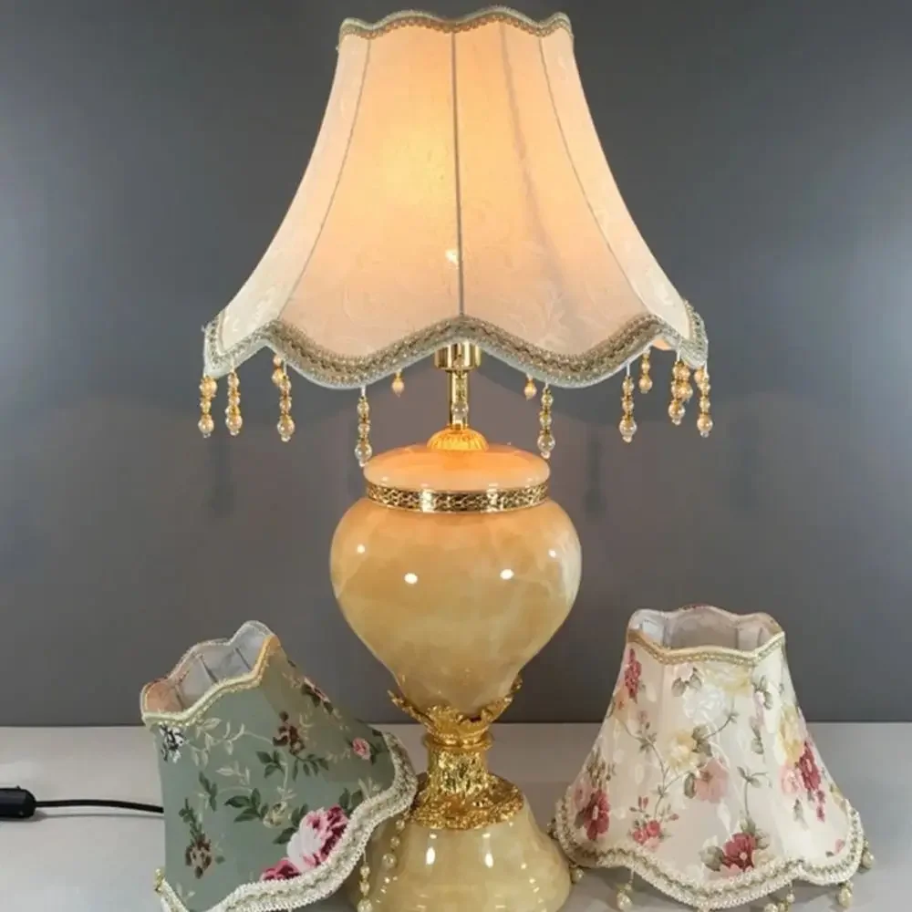 European Style Pearl Tassel Table Lamp Shade Cloth Fringe Beads Lamp Cover E27 Bedroom Wall Retro Table Lamp Cover Decor