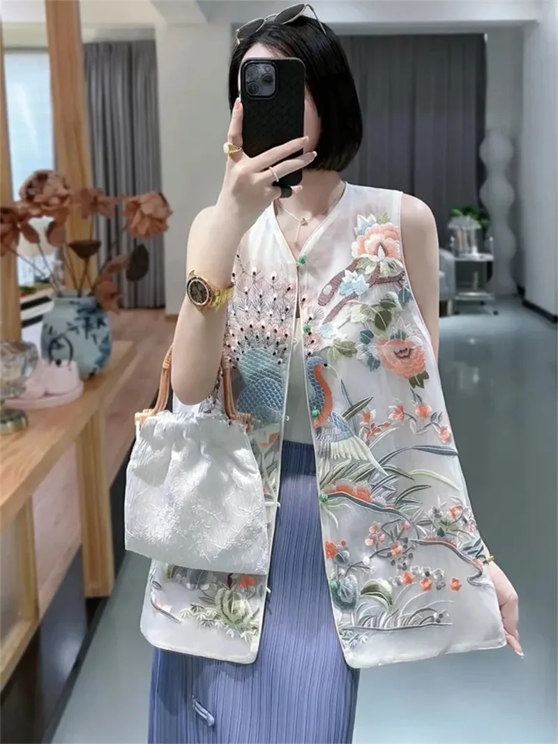 Women's Vest Women's Jackets Spring and Summer Chinese Style Women's Dress Chinese Style Tang Suit Jacket White Embroidered Vest